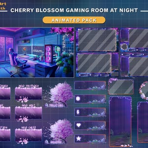 Animated Stream Package Sakura Gaming Room, Cherry Blossom Twitch Overlay, Aesthetic Twitch Overlay, Cozy Night Stream Overlay