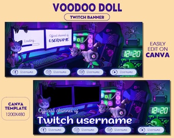 Halloween Voodoo Doll Gaming Room Twitch Banner, Spooky Room Stream Banner