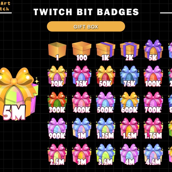 30x Cute Christmas Gift Boxs Twitch Bit Badges, Xmas Gift Twitch Badges, Complete Twitch Bit Badges Set, Number Bit Badges