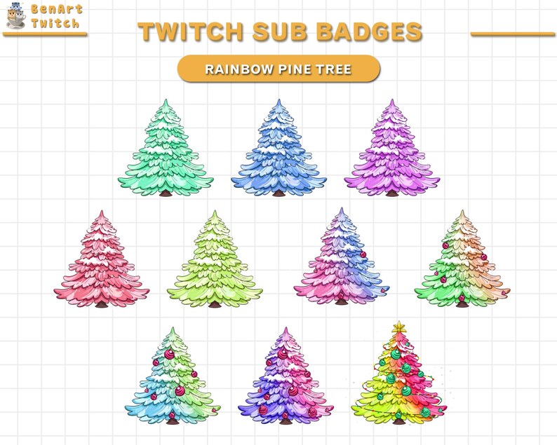 Rainbow Christmas Tree Twitch Sub Badges, Christmas Twitch Badges Etsy