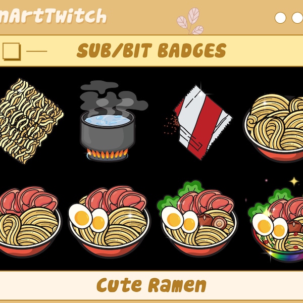 Cute Ramen Bowls Stream Badges, Twitch Sub Badges Aesthetic, Ready To Use for Twitch, Discord