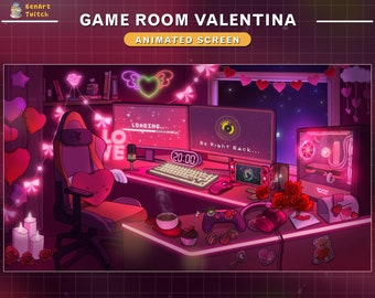 Animated Twitch Screens Valentine's Day PC Room, Lo-fi Game Room Stream Screens, Retro Twitch Overlay
