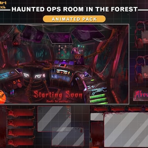 Animated Halloween Stream Package Haunted Forest Ops Room, Spooky PC Room Twitch Overlay, Horror Stream Overlay, Halloween Haunted Gaming