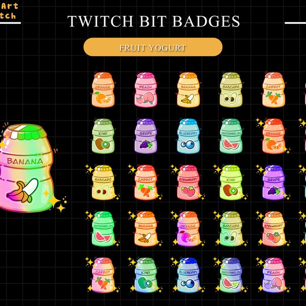 30x Yorgurts Twitch Sub Bit Badges, Kawaii Twitch Sub Badges, Complete Twitch Bit Badges Set, Twitch Subscribe Package