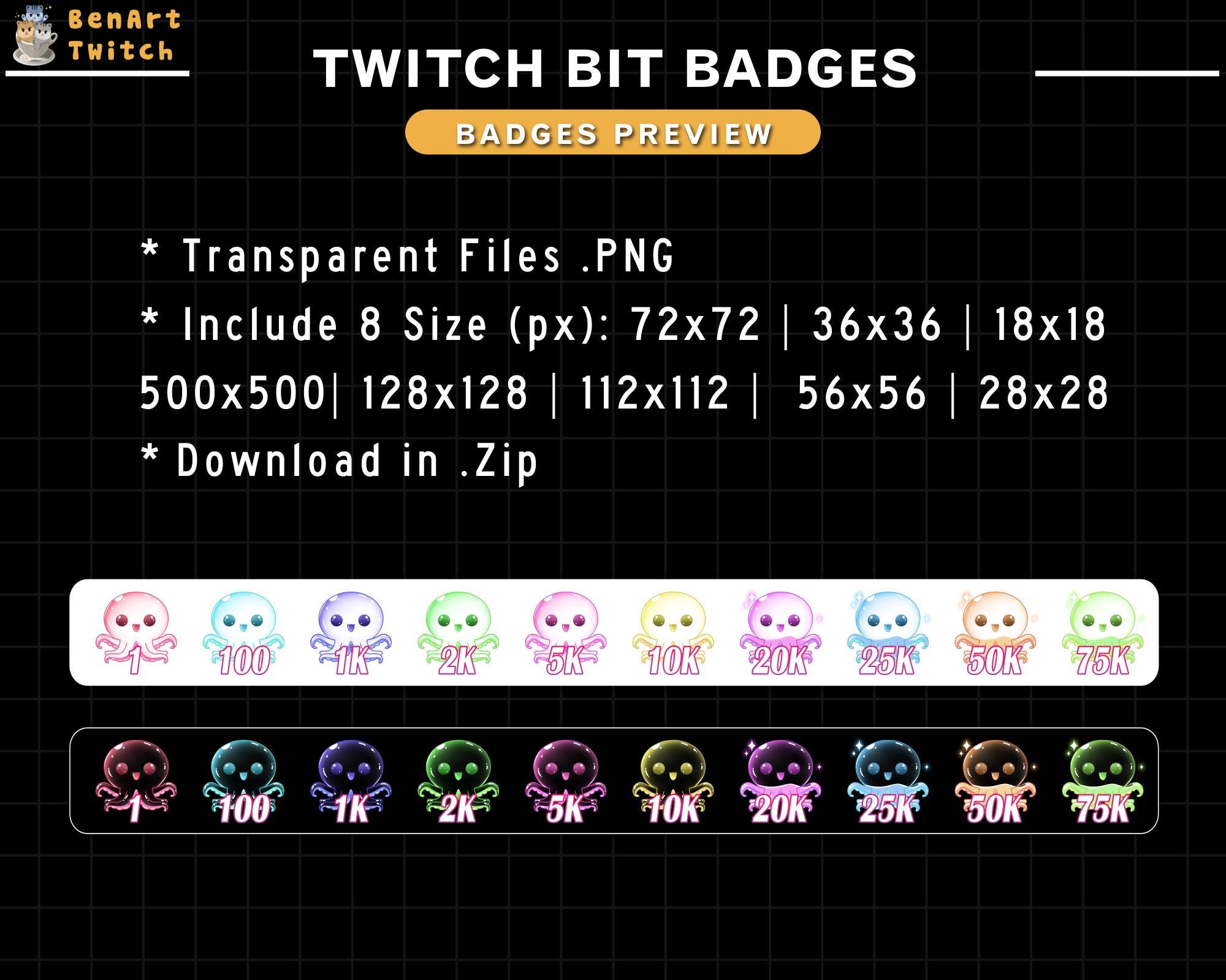 Bit Tech Octopus Twitch Bit Badges Liquid Octopus, Colorful Tiered Badges for Loyal ...