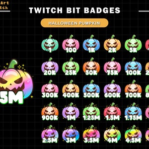 30x Halloween Pumpkin Twitch Sub Bit Badges, Complete Twitch Bit Badges Set, Twitch Subscribe Package, Number Bit Badges