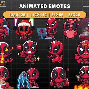 Animowany pakiet emotikonów Deadpoola, emotikony Chibi Superhero Twitch i Discord, Gamer Robot with Love, Rage, GG, Ban, DJ, Lightsabers
