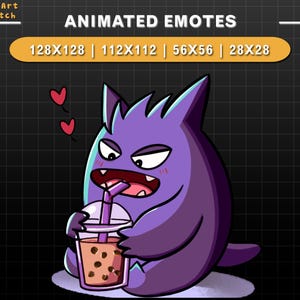 Geanimeerde Twitch-emote Gengar Milk Tea, schattige Pokemon Twitch-emotes, schattige emotes voor YouTube, Discord