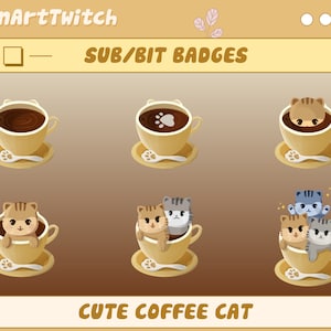 Cute Coffee Cat Twitch Sub Badges, Cat Twitch Bit Badges, Ready To Use for Twitch, Discord