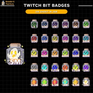 30x Ghost in Jam Twitch Bit Badges, Cute Ghost Twitch Badges, Complete Twitch Bit Badges Set, Twitch Subscribe Package, Number Bit Badges