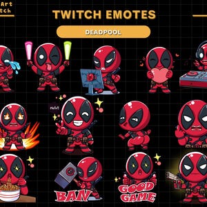 13x Deadpool Twitch Emotes, Funny Static Emotes for Twitch, YouTube, Discord, Cute Superhero Emotes, Streamer Graphics