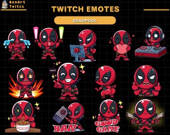 13x Deadpool Twitch Emotes, Funny Static Emotes for Twitch, YouTube, Discord, Cute Superhero Emotes, Streamer Graphics