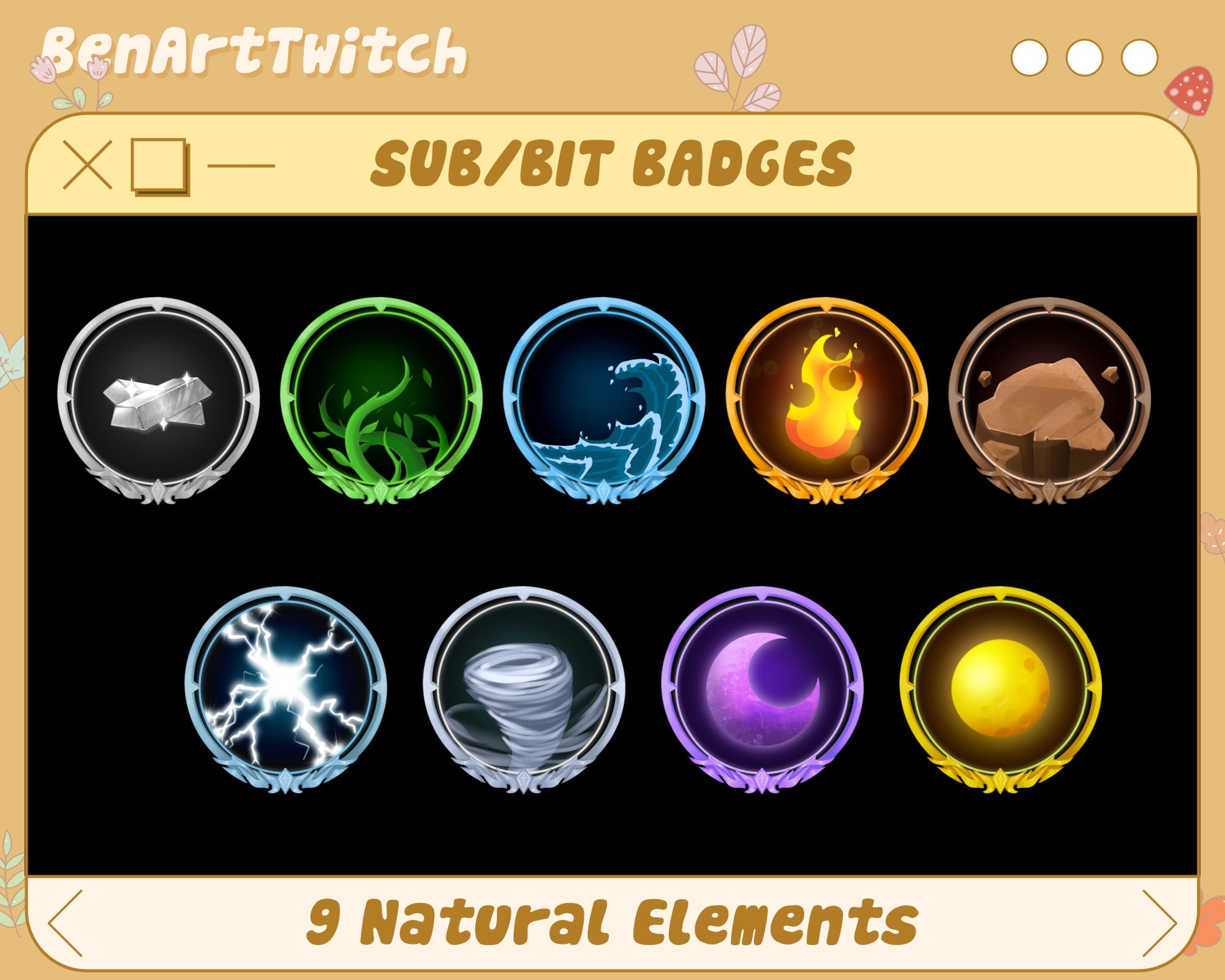 Natural Elements Stream Badges, Cheer Bit Badges, Ready To Use for Twitch,  Discord