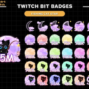 Full Cat Moon Twitch Bit-badges, Cute Cat Twitch-subbadges voor streamers, YouTubers en Discord
