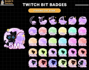 Full Cat Moon Twitch Bit Badges, Cute Cat Twitch Sub Badges for Streamers, YouTubers & Discord