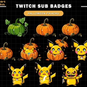 Halloween Pikachu Pumpkin Twitch Sub Badges, Pikachu Twitch Badges for Streamers, YouTubers & Discord
