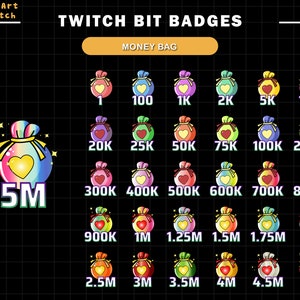 30 badge Twitch Bit per borse porta soldi, badge secondari Twitch Dollaro, badge numero bit per streamer, YouTuber e Discord