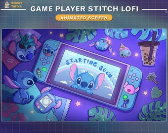Animated Twitch Screens Lo-fi Desk Stitch, Cute Stitch Stream Screens , Stream Desk Twitch Overlay for Streamer, Vtuber