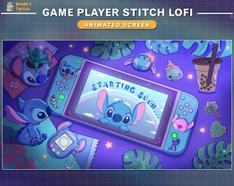 Animated Twitch Screens Lo-fi Desk Stitch, Cute Stitch Stream Screens , Stream Desk Twitch Overlay for Streamer, Vtuber