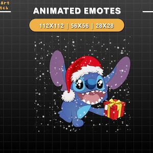 Animierte Twitch Emote Weihnachten Stitch geben ein Geschenk, süße Stitch Twitch Emotes, süße Emotes für Youtube, Discord