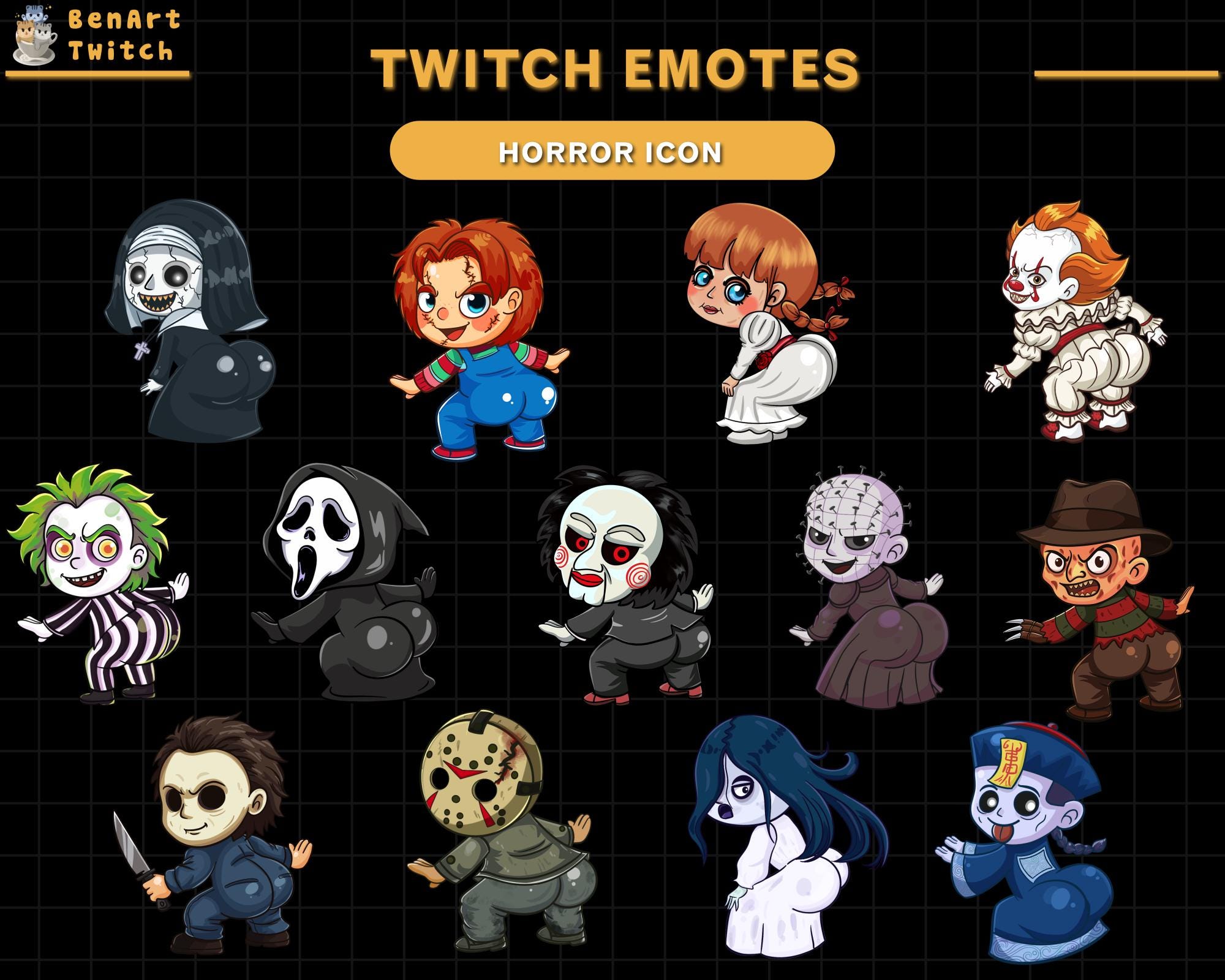 13x Halloween Characters Dancing Twitch Emotes, Horror Stream Emotes ...