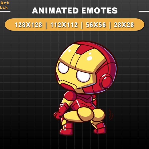 Emote animado de Twitch: Iron Man bailando, lindos emotes Chibi, emote Kawaii para Twitch, YouTube, Discord, Kick, Streaming