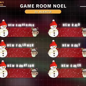 Animated Twitch Alerts Snowman Christmas, Lo-fi Xmas Stream Alerts with PC, Christmas Tree, Candle