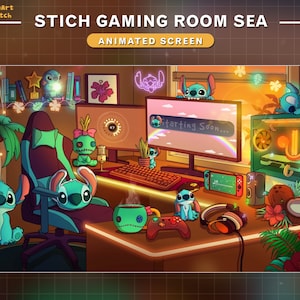 Animated Twitch Screens Game Room Stitch Day Theme, Cute Stitch Stream Screens , Stitch Twitch Overlay for Streamer, Vtuber