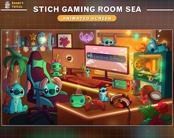 Animated Twitch Screens Game Room Stitch Day Theme, Cute Stitch Stream Screens , Stitch Twitch Overlay for Streamer, Vtuber