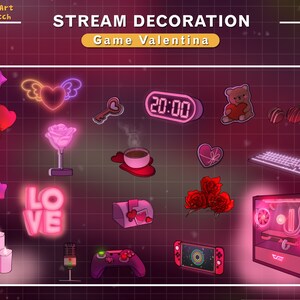 Animated Game Room Lovely Collections Twitch Stream Decoration, CPU, Keyboard, Coffee, Teddy Bear, Candle, Rose...