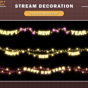 3x Animated Happy New Year Twinkle Lights Twitch Stream Decoration