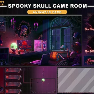 Animated Stream Package Game Room Halloween, Horror PC Room Twitch Overlay, Spooky Stream Overlay, Graphics For Streamer
