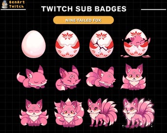 ピンクの九尾の狐のTwitchロイヤルティサブビットバッジ / かわいい