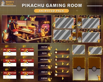 Superposition de Twitch animée pour salle de jeux Pikachu, Pack de stream Pikachu mignon, Superposition de Twitch de bureau de stream pour streamer, Vtuber