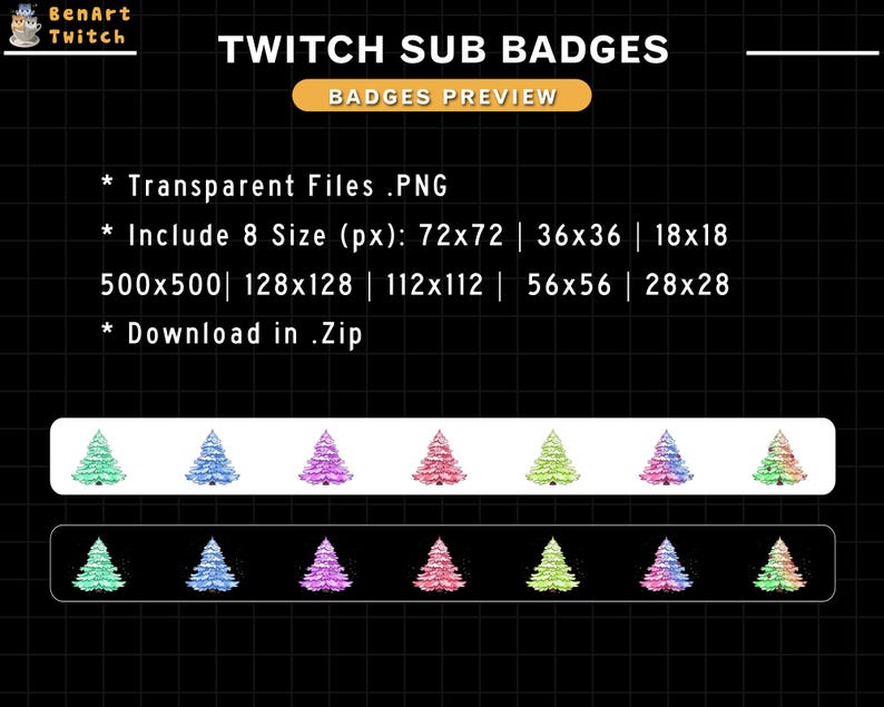 Rainbow Christmas Tree Twitch Sub Badges, Christmas Twitch Badges Etsy