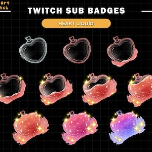 Liquid Heart Bottle Twitch Sub Badges, Heart Badges for Streamers, YouTubers & Discord