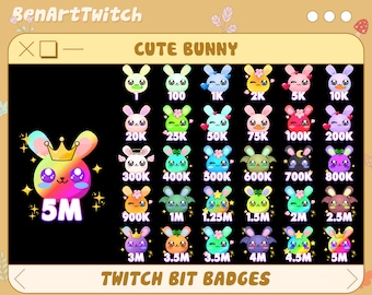 30x Cute Bunny Twitch Bit Badges, Rabbit Twitch Sub Badges, Complete Twitch Bit Badges Set, Twitch Subscribe Package, Number Bit Badges