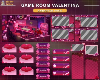 Animated Twitch Overlay Valentine's Day PC Room, Lo-fi Game Room Stream Package, Retro Twitch Overlay