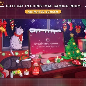 Animated Stream Screen Winter Lofi Desk Cute Cat, Christmas Cat Twitch Overlay, Aesthetic Twitch Overlay, Cozy Room Screens...