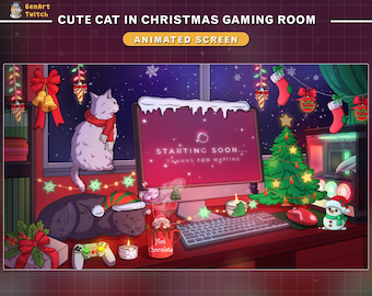Animated Stream Screen Winter Lofi Desk Cute Cat, Christmas Cat Twitch Overlay, Aesthetic Twitch Overlay, Cozy Room Screens...