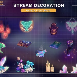Animierte Stream Dekoration Spielzimmer Luna Motte, Goth Twitch Dekoration mit Kristall , PC Einrichtung, Funkelnde Lichter, Kerzen ...