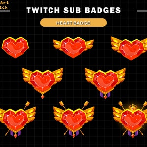 Crystal Heart Twitch Sub Badges, Rank Twitch Badges for Streamers, YouTubers & Discord