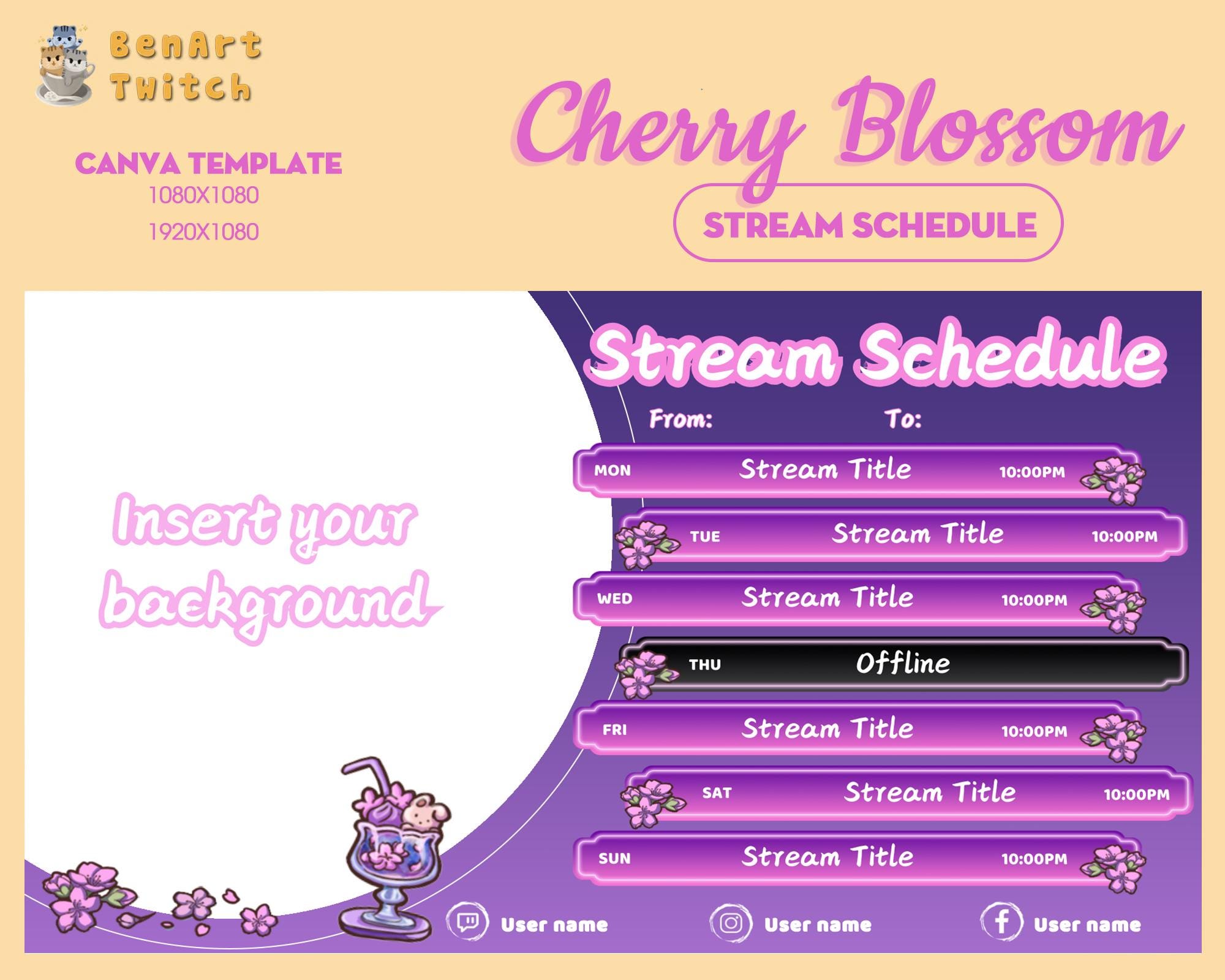 Cherry Blossom Theme Stream Schedule for Sakura Twitch Overlay, Sakura ...