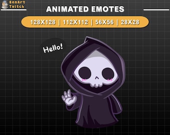 Animated Twitch Emote Cute Reaper Hi, Halloween Twitch Emotes, Cute Emotes For Youtube, Discord
