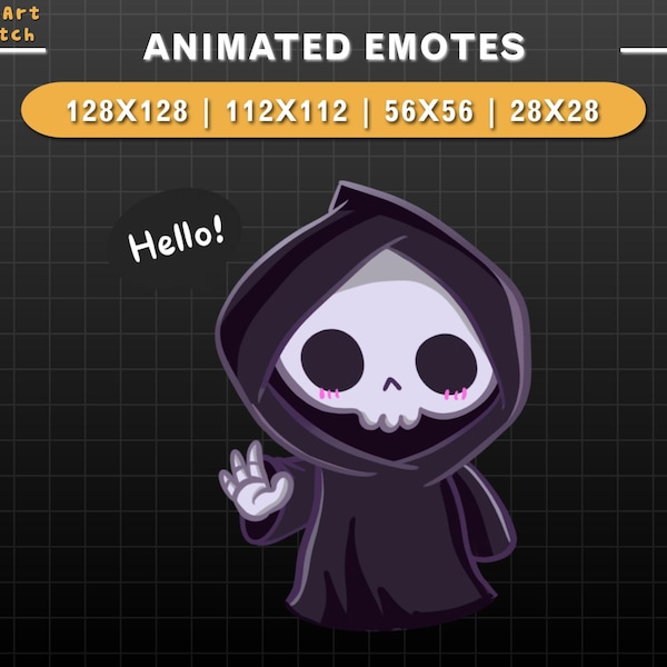 Emote animado de Twitch: lindo Reaper Hola, emoticones de Halloween para Twitch, emoticones lindos para YouTube, Discord