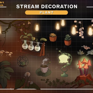 15x Animated Lo-fi Green Plant Pots Twitch Stream Decoration, Hanging Plants, Cute Leaves Cottagecore, Mushrooms, Succulent Stream Overlay