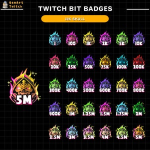30x Skull Twitch Bit Badges, Halloween Twitch Badges, Complete Twitch Bit Badges Set, Twitch Subscribe Package, Numbers Bit Badges
