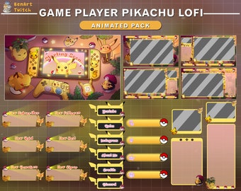 Animated Twitch Overlay Lo-fi Desk Pikachu, Cute Pikachu Stream Package , Stream Desk Twitch Overlay for Streamer, Vtuber