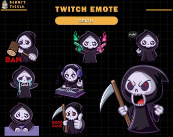 Lindo paquete de emoticones de Twitch de Grim Reaper, emoticones de muerte, listos para usar en Twitch, emoticones de chat