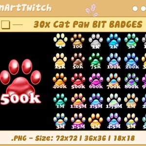 Cat  Paws Twitch Bit Badges, Paw Bit Tier Badges, Cute Cat Twitch Sub Badges for Streamer, Discord